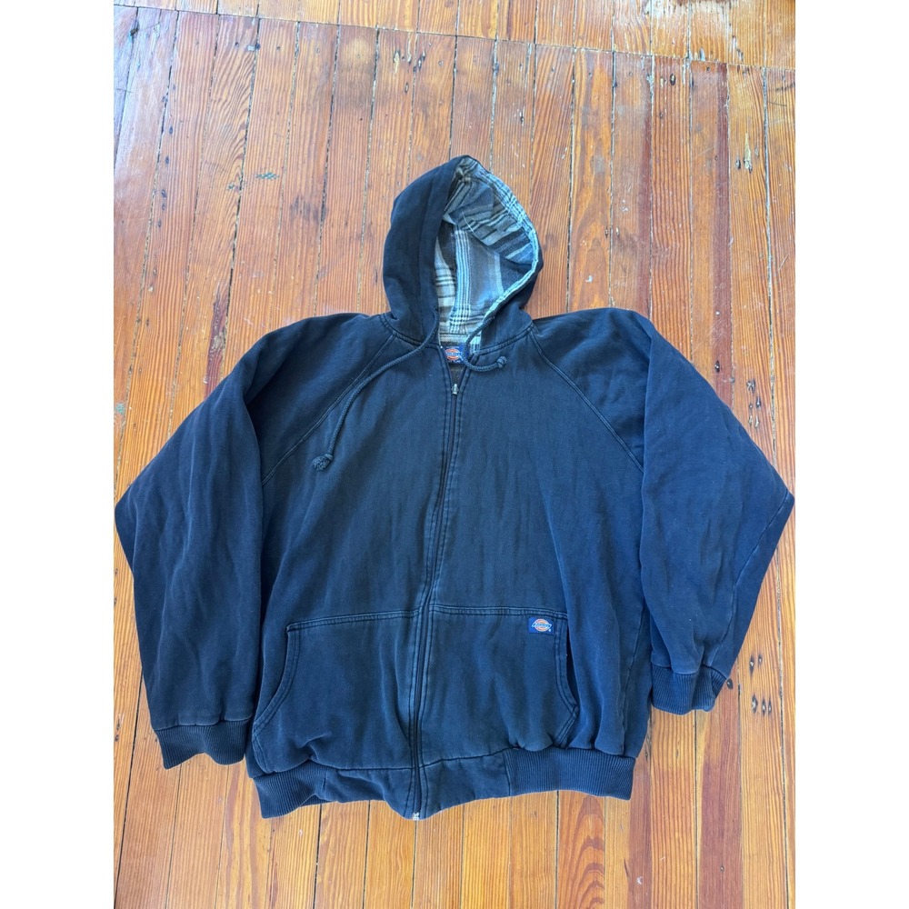 Dickies Authentic Mens Full Zip Hoodie Black Plaid Lined XL Workwear Raglan